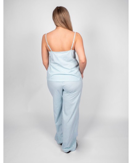 Пижама женская (майка+брюки) пыльно-голубая полоска на нежно-голубом