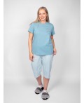 Пижама женская (футболка+капри) пыльно-голубой/полоска на нежно-голубом