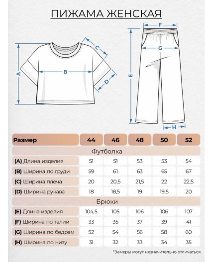 Пижама женская (футболка+брюки) синий/сердца на синем