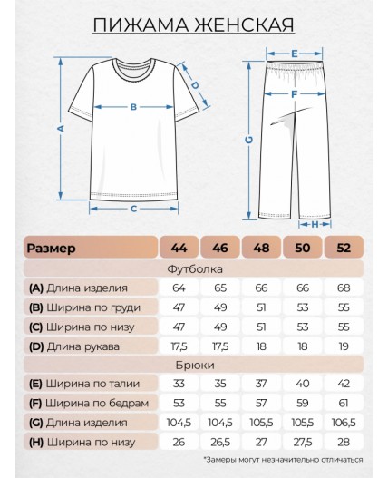 Пижама женская (футболка+брюки) молочный/зеленая клетка