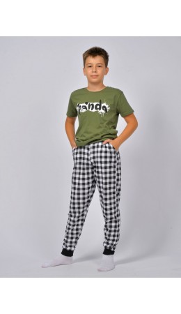 Пижама для мальчика хаки/черная клетка