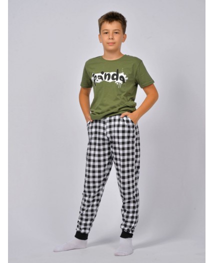 Пижама для мальчика хаки/черная клетка