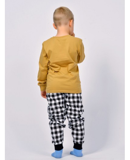 Пижама для мальчика песочный/черная клетка