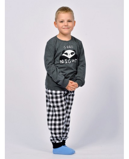 Пижама для мальчика т.серый меланж/черная клетка
