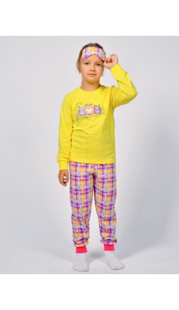 Пижама для девочки желтый/розовая клетка
