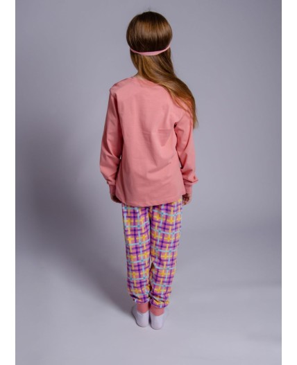 Пижама для девочки пыльная роза/розовая клетка
