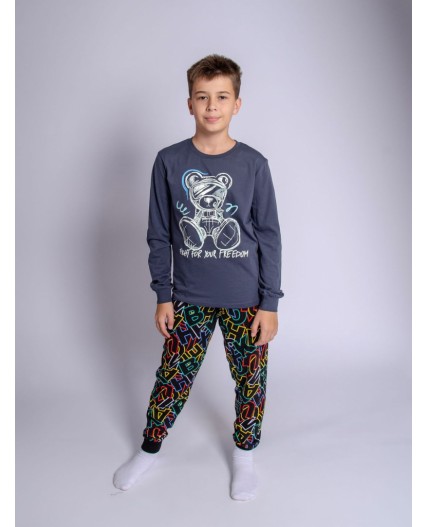 Пижама для мальчика т.серый/цветные буквы