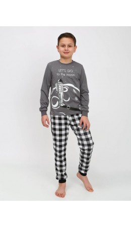 Пижама для мальчика т.серый/черная клетка