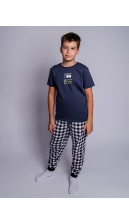 Пижама для мальчика т.серый/черная клетка