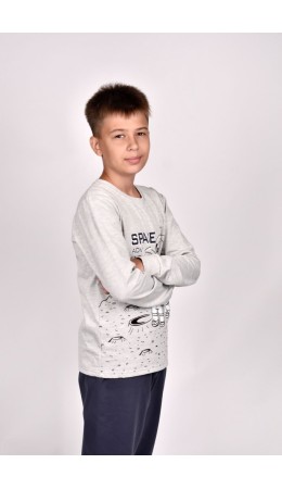 Пижама для мальчика (джемпер+брюки) серый меланж/т.серый