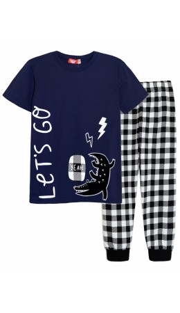 Пижама для мальчика т.синий/черная клетка