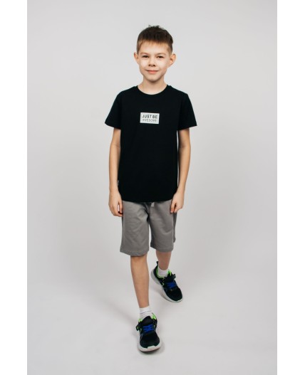 Комплект для мальчика (футболка+шорты) черный/серый