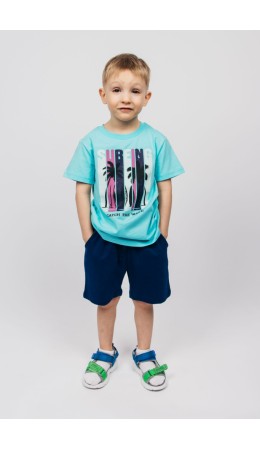 Комплект для мальчика (футболка+шорты) яр.бирюзовый/т.синий