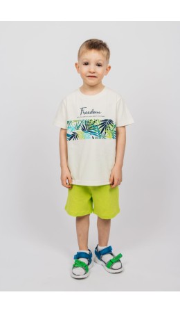 Комплект для мальчика (футболка+шорты) молочный/салатовый