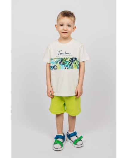 Комплект для мальчика (футболка+шорты) молочный/салатовый