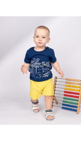 Комплект для мальчика (футболка+шорты) т.синий/желтый