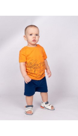 Комплект для мальчика (футболка+шорты) оранжевый/т.синий
