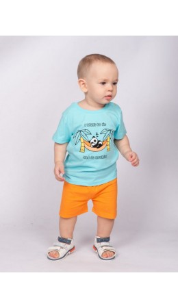 Комплект для мальчика (футболка+шорты) яр.бирюзовый/оранжевый