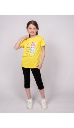 Комплект для девочки (футболка+бриджи) желтый/черный