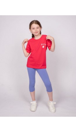 Комплект для девочки (футболка+бриджи) малиновый/лавандовый