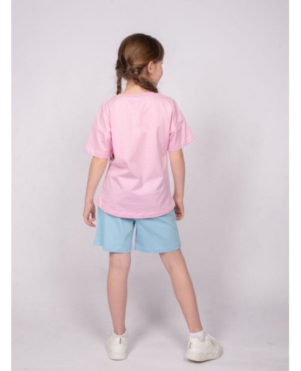 Комплект для девочки (футболка+шорты) нежно-розовый/нежно-голубой