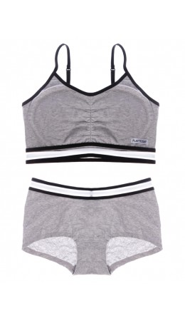 Комплект трикотажный для девочек: топ, трусы серый меланж,черный