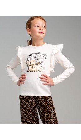 Фуфайка трикотажная для девочек (футболка с длинными рукавами) белый