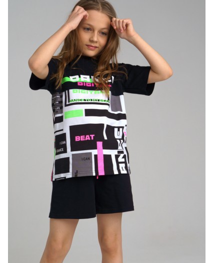 Комплект для девочки: футболка, шорты черный