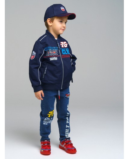 Куртка текстильная с полиуретановым покрытием для мальчиков (бомбер) тёмно-синий