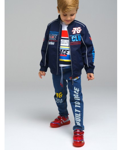 Куртка текстильная с полиуретановым покрытием для мальчиков (бомбер) тёмно-синий