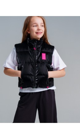 Жилет текстильный с полиуретановым покрытием для девочек черный