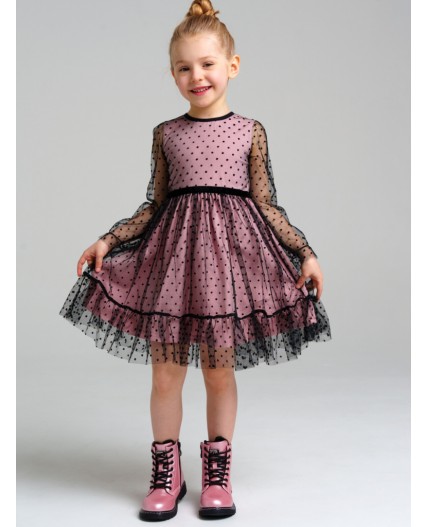 Платье трикотажное для девочек черный,светло-розовый