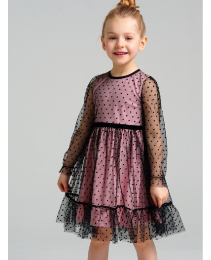 Платье трикотажное для девочек черный,светло-розовый