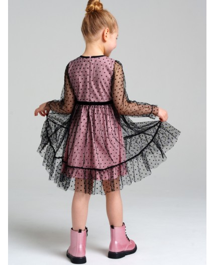 Платье трикотажное для девочек черный,светло-розовый