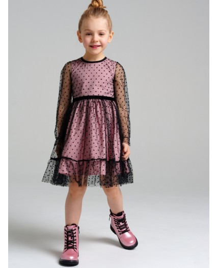 Платье трикотажное для девочек черный,светло-розовый