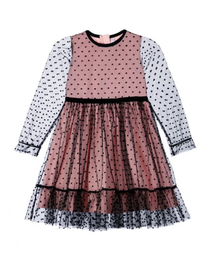 Платье трикотажное для девочек черный,светло-розовый