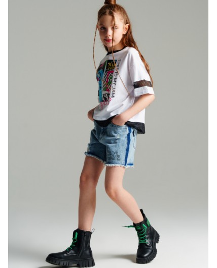 Шорты текстильные джинсовые для девочек голубой