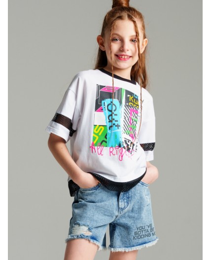 Шорты текстильные джинсовые для девочек голубой