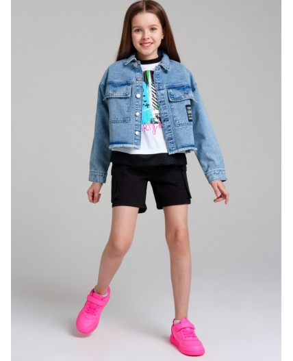 Куртка текстильная джинсовая для девочек голубой