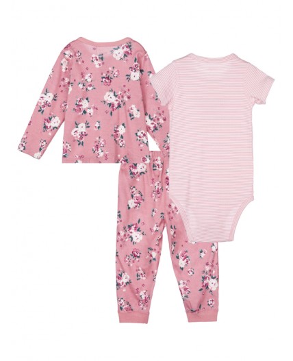 Комплект детский трикотажный для девочек: боди, брюки, кофточка розовый,разноцветный