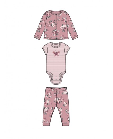 Комплект детский трикотажный для девочек: боди, брюки, кофточка розовый,разноцветный