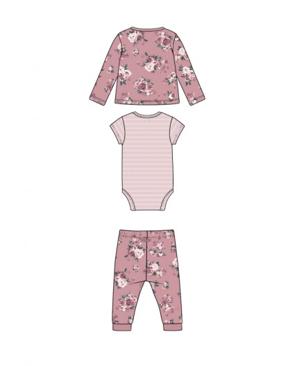 Комплект детский трикотажный для девочек: боди, брюки, кофточка розовый,разноцветный