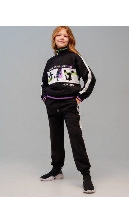 Комплект трикотажный для девочек: толстовка, брюки черный