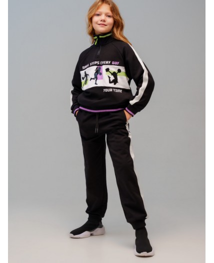 Комплект трикотажный для девочек: толстовка, брюки черный