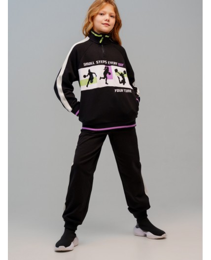 Комплект трикотажный для девочек: толстовка, брюки черный