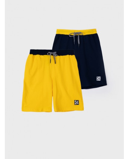Шорты трикотажные для мальчиков, 2 шт в комплекте жёлтый,тёмно-синий