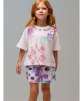 Комплект трикотажный для девочек: фуфайка (футболка), шорты разноцветный