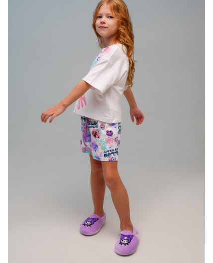 Комплект трикотажный для девочек: фуфайка (футболка), шорты разноцветный