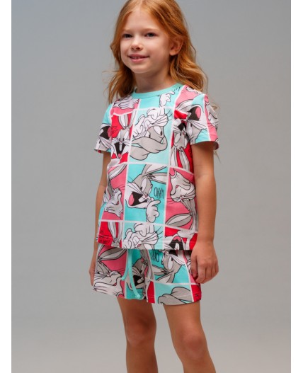 Пижама трикотажная для девочек разноцветный
