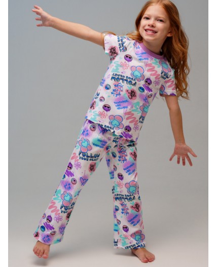 Пижама трикотажная для девочек разноцветный